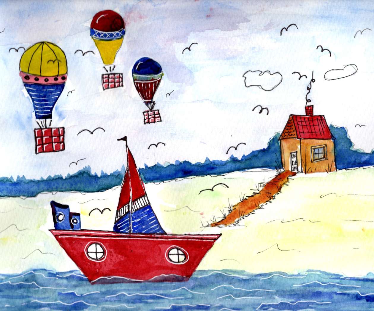 ship by beach