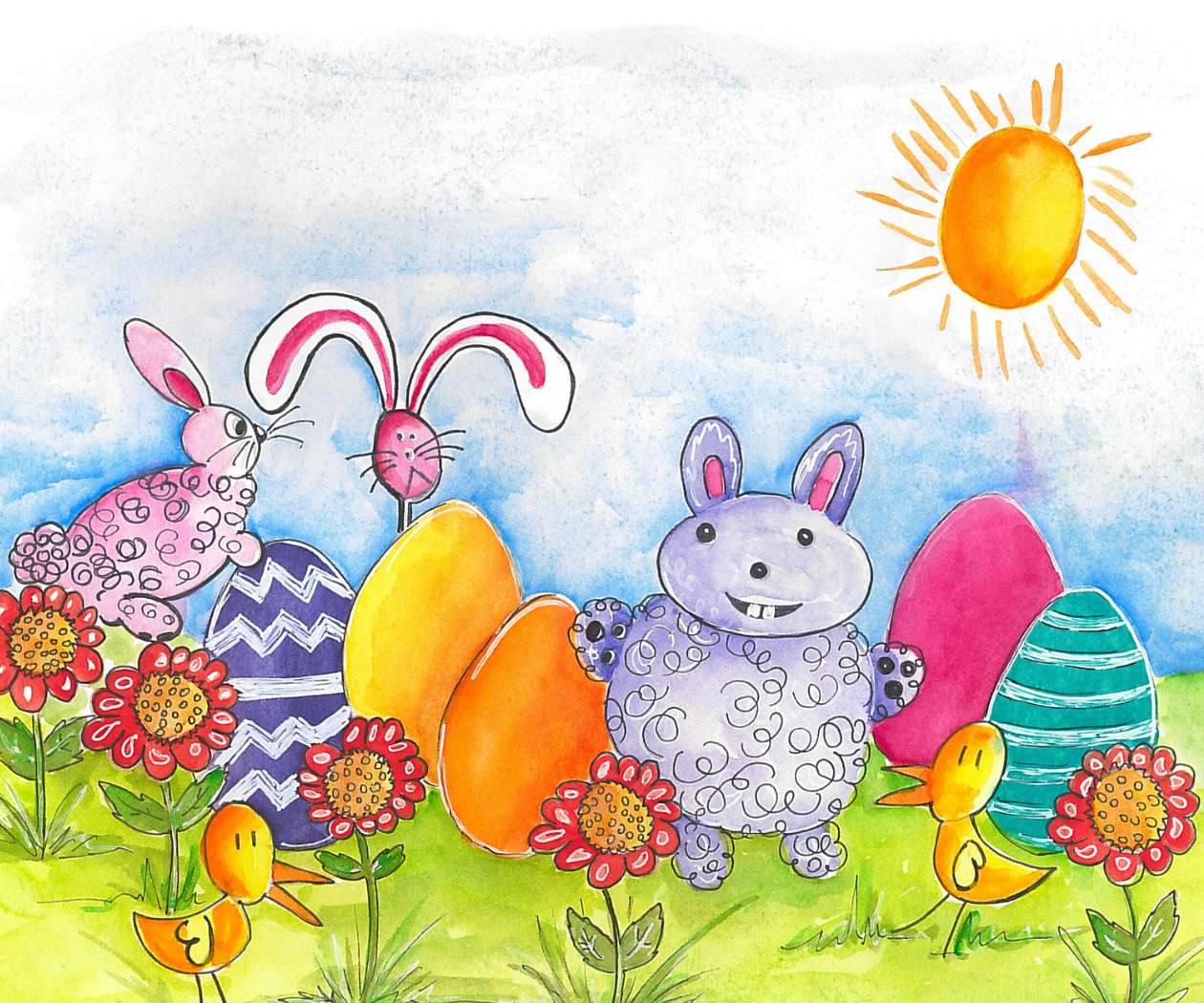 Colorful Bunnies and Eggs